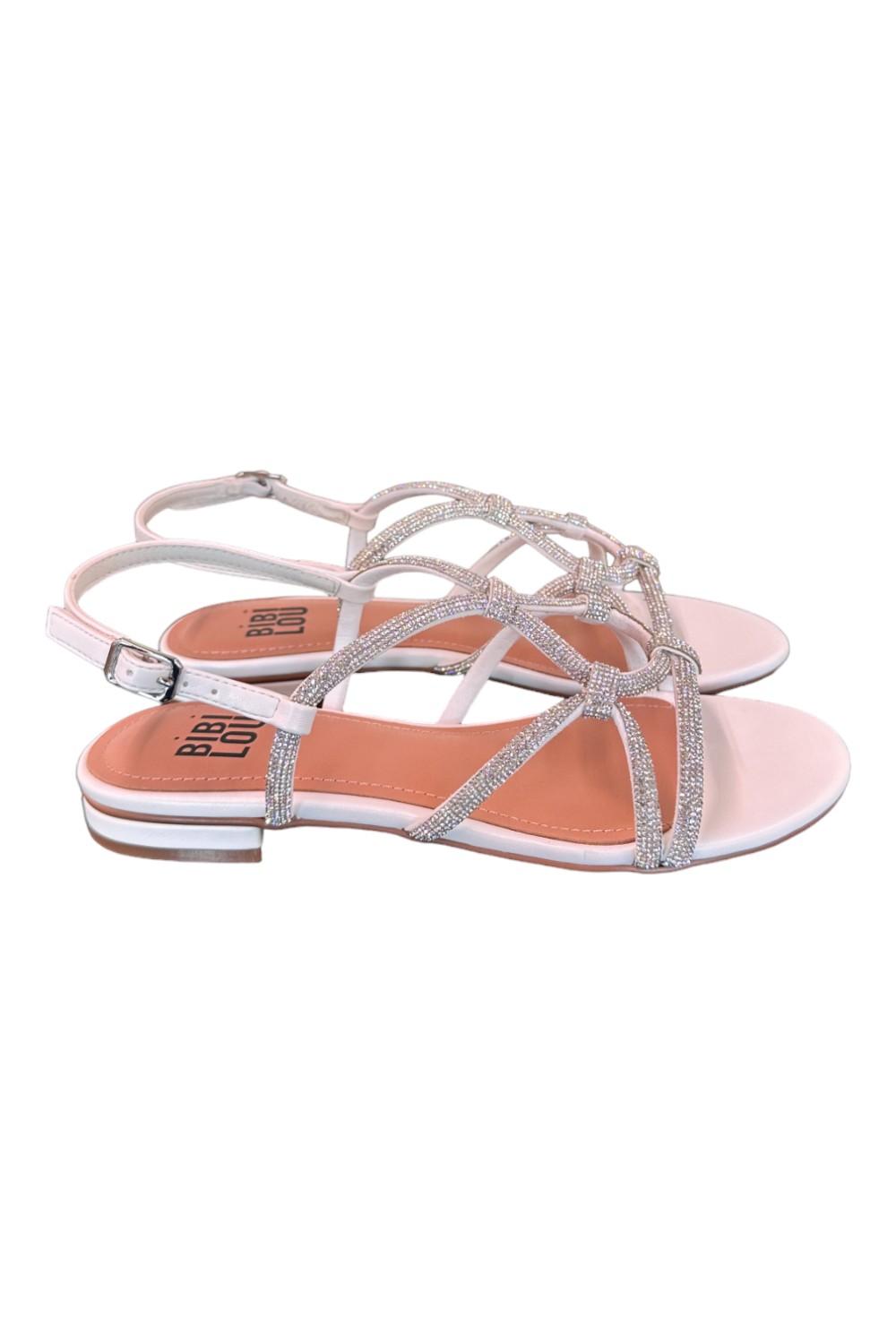 Sandalo incroci strass bianco argento Bibi Lou<BR/> 