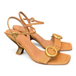 Sandalo rafia camel tacco oro Chantal<BR/> <BR/> 