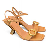 Sandalo rafia camel tacco oro Chantal<BR/> <BR/> 