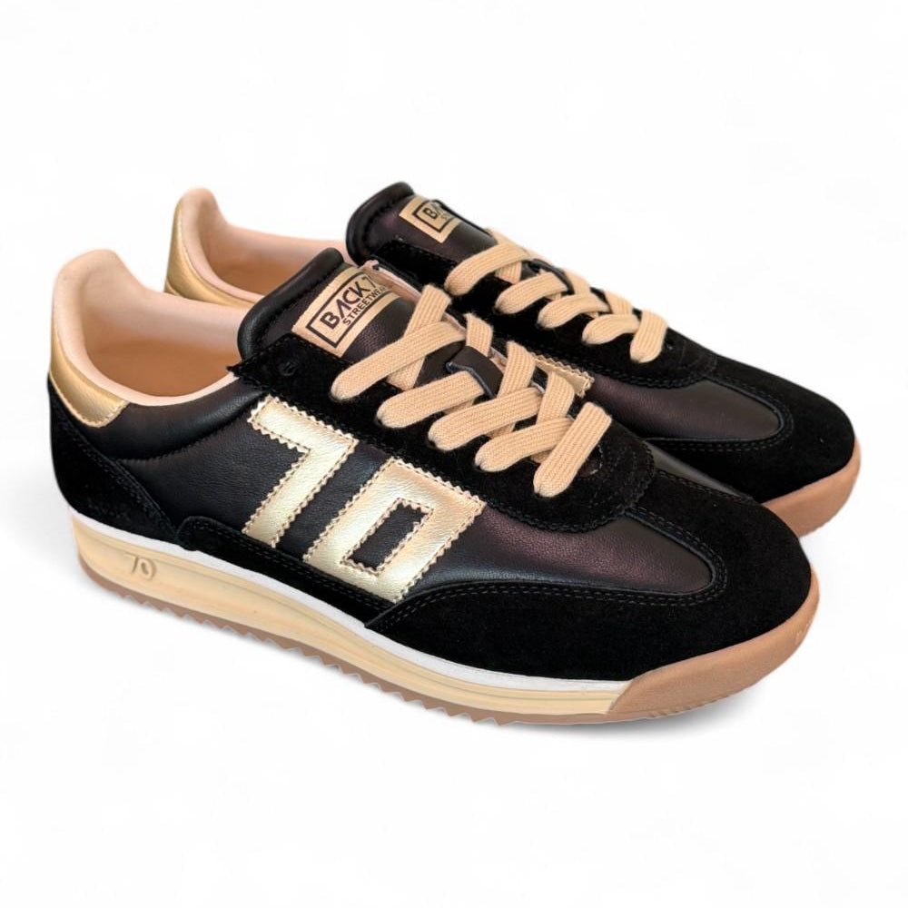 Sneaker donna Back70 Jogger nappa black gold 