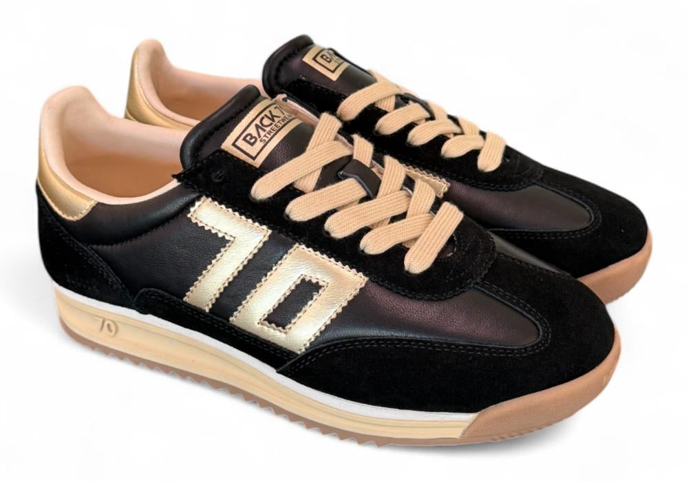 Sneaker donna Back70 Jogger nappa black gold 