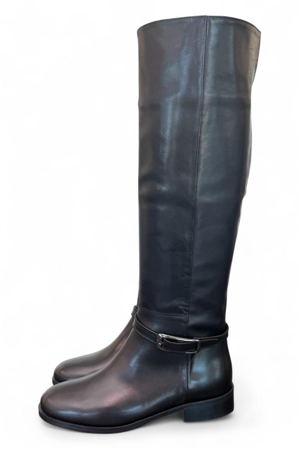 Stivale lungo pelle nera con fibbia Elisa Lanci<BR/> 