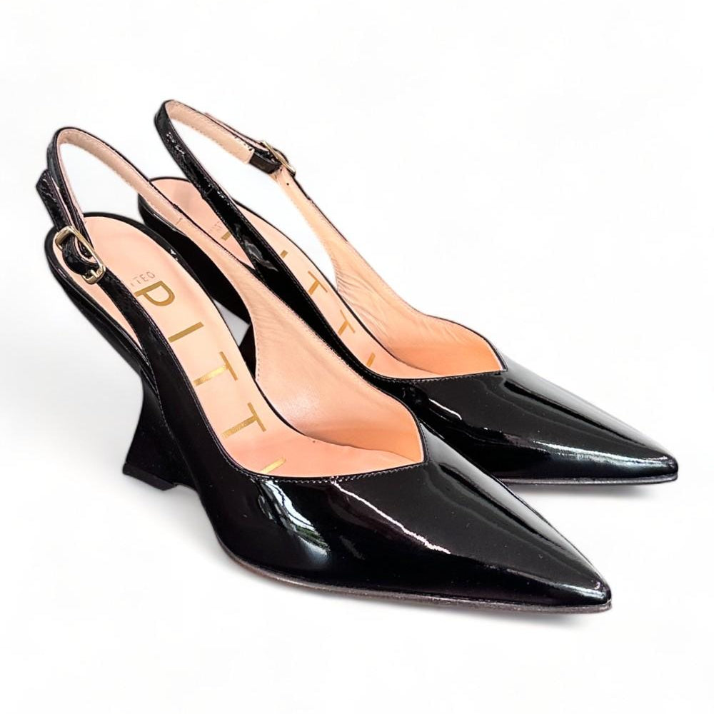 Slingback tacco zeppa vernice nera Matteo Pitti 