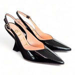Slingback tacco zeppa vernice nera Matteo Pitti 