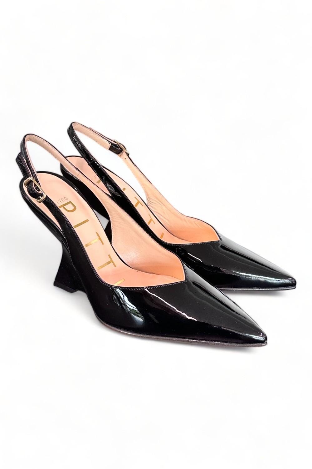 Slingback tacco zeppa vernice nera Matteo Pitti 