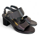 Sandalo pelle nera tacco Janet & Janet 