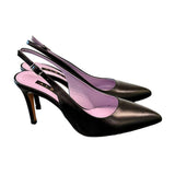 Decolleté Slingback pelle nera tacco 80 Albano 