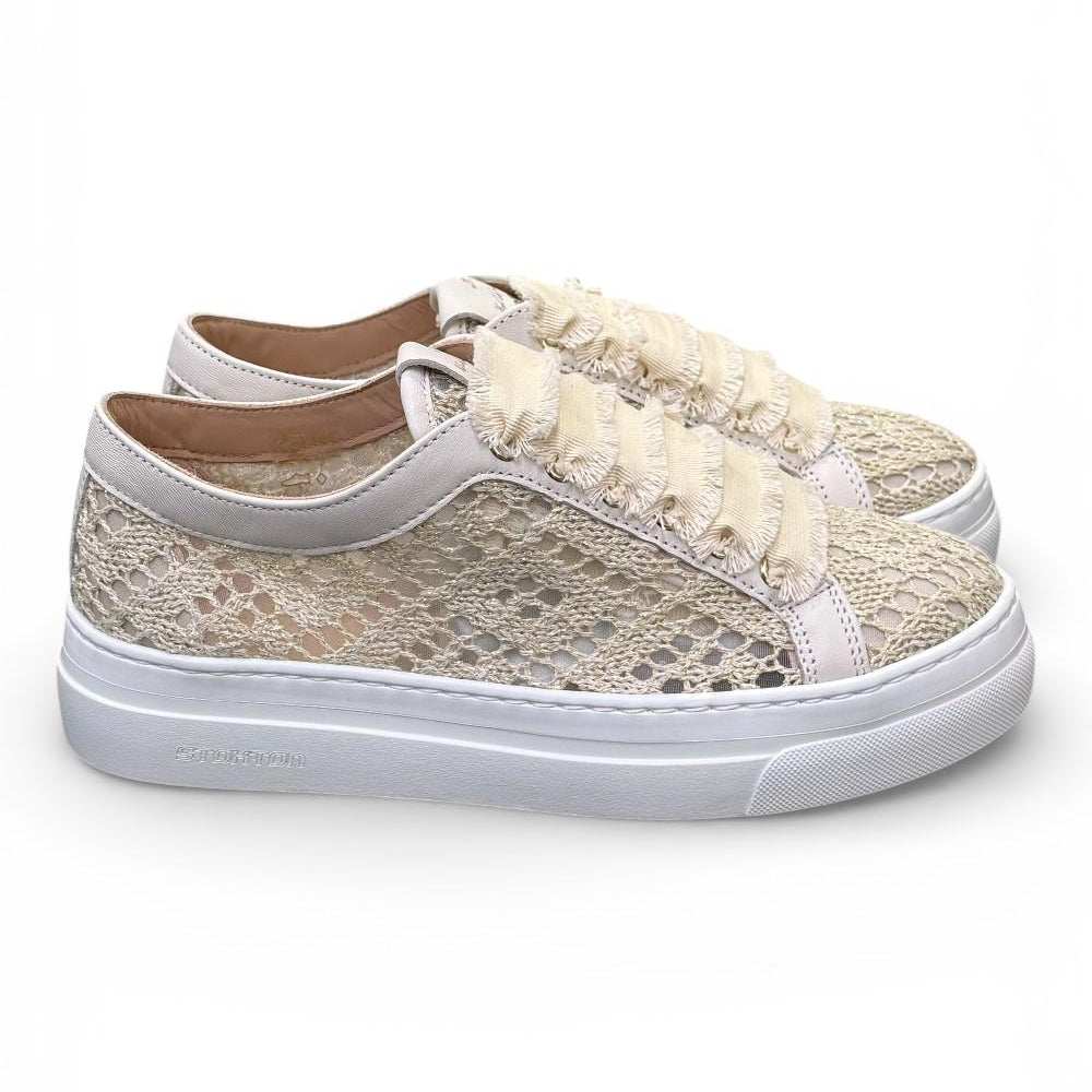 Sneaker donna uncinetto beige oro Stokton<BR/> 