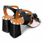 Sandalo fiore bianco nero tacco Les Tulipes 