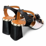 Sandalo fiore bianco nero tacco Les Tulipes 