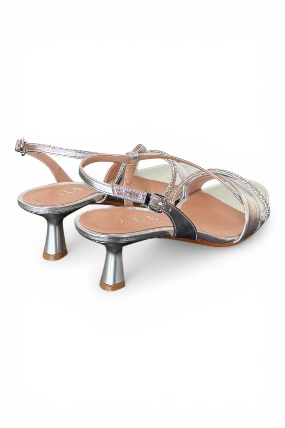 Sandalo strass laminato argento Albano<BR/> 