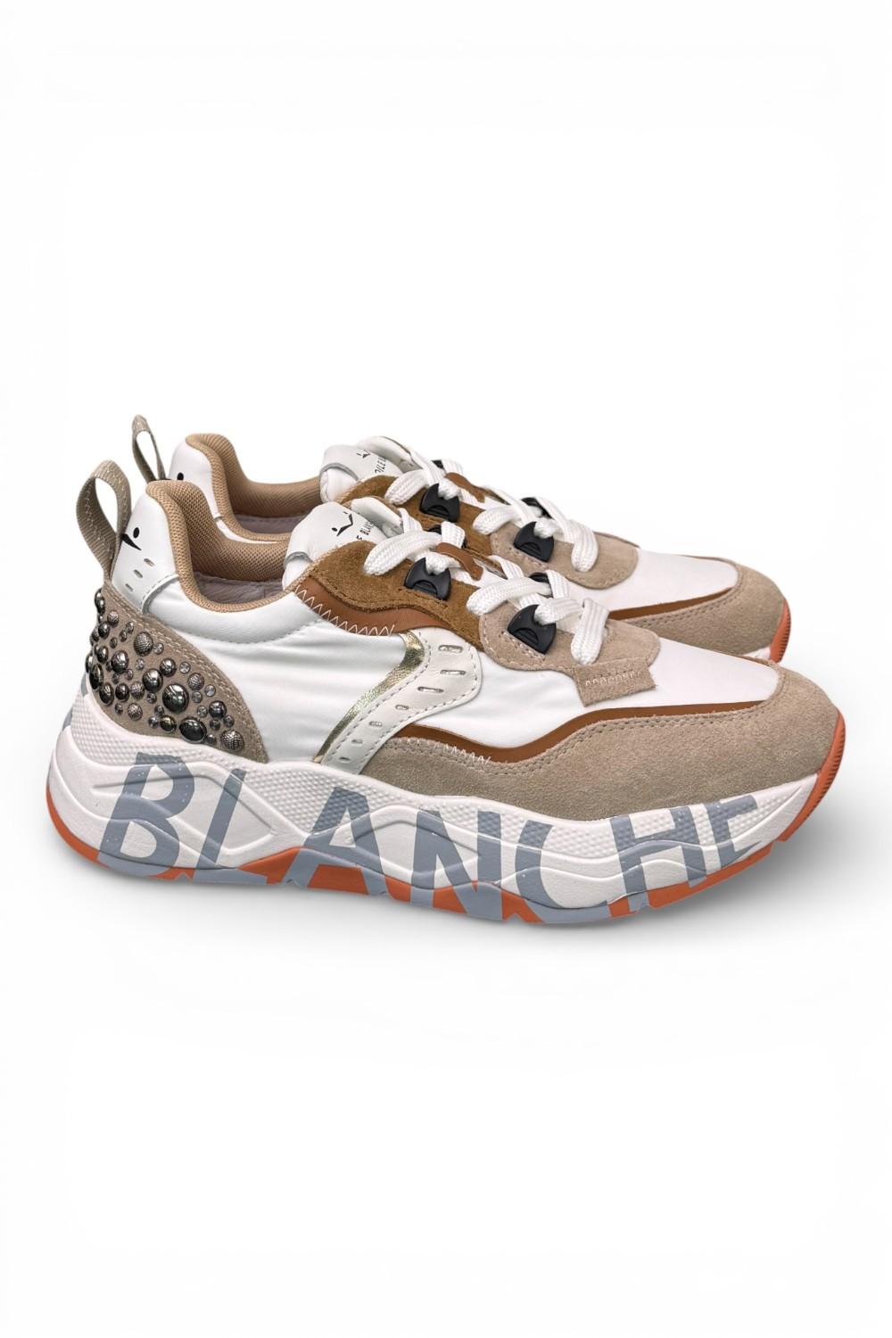 Sneaker donna Voile Blanche Club 105 bianco cuoio borchie 2E42 