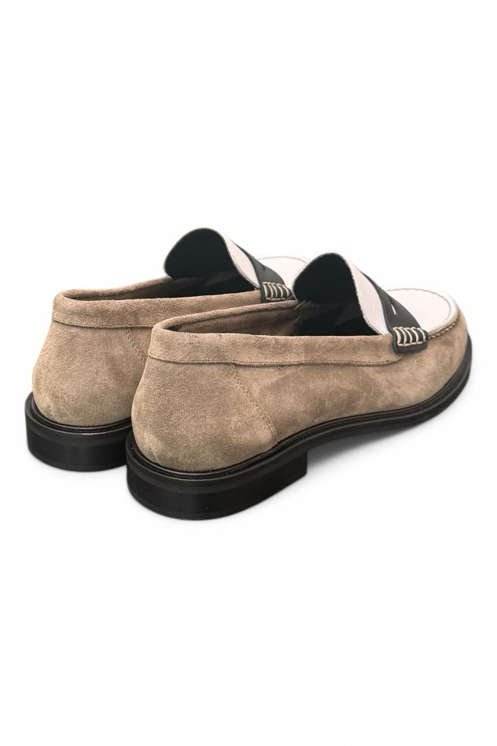 Mocassino bimateriale beige bianco Elisa Lanci 