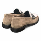Mocassino bimateriale beige bianco Elisa Lanci 