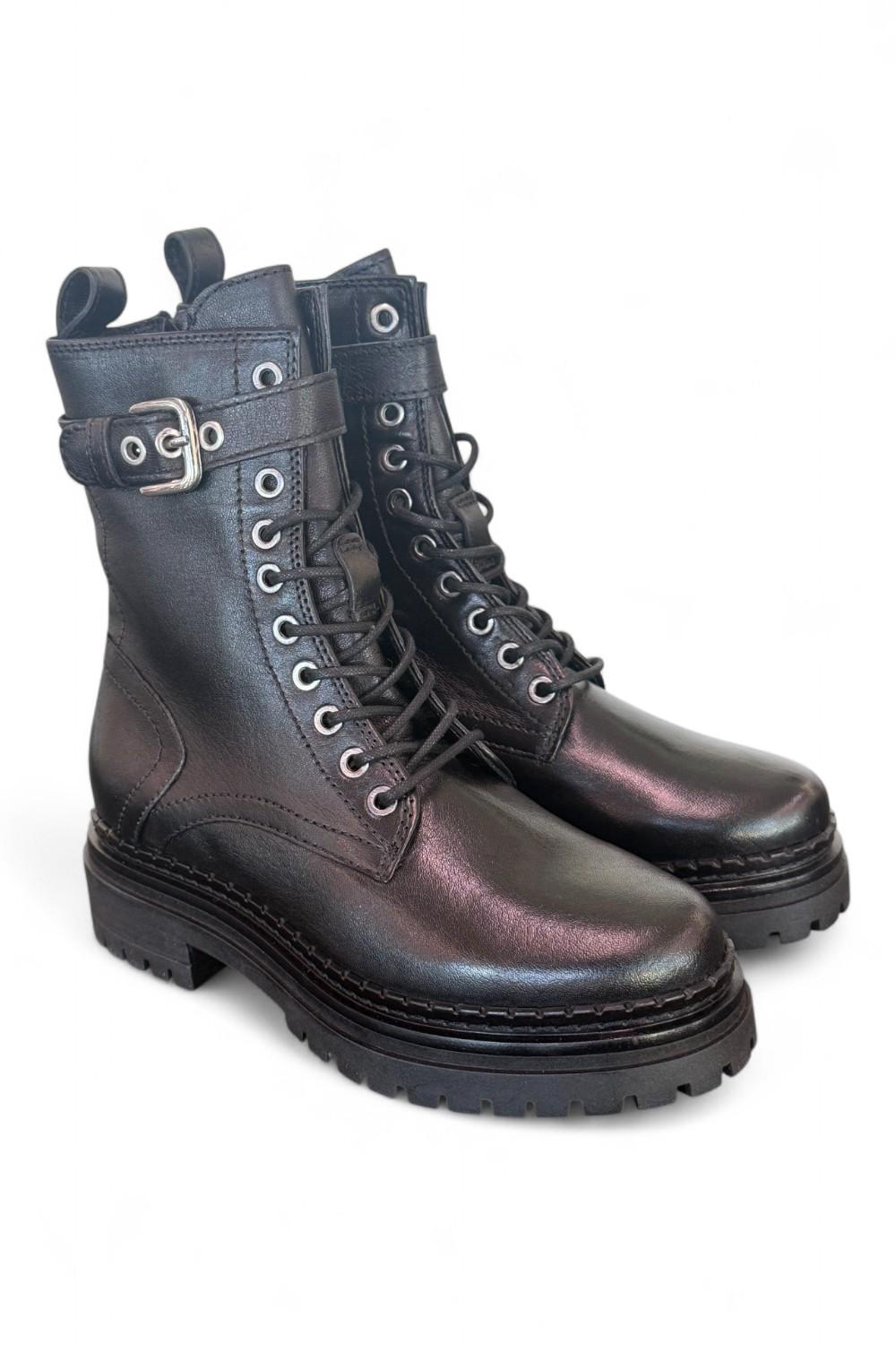 Anfibio pelle nera  con fibbia Mjus<BR/> 