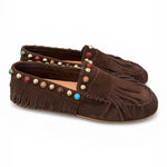 Mocassino frange suede mogano Inuovo<BR/> 