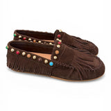 Mocassino frange suede mogano Inuovo<BR/> 