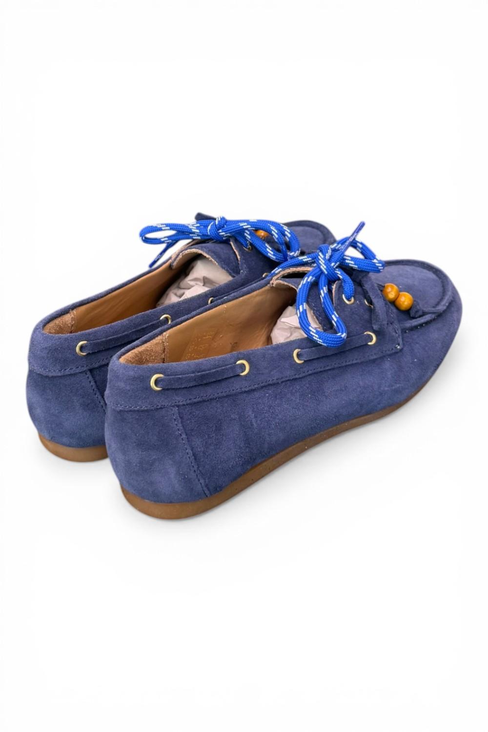 Scarpa barca suede bluette Antica Bottega<BR/> 