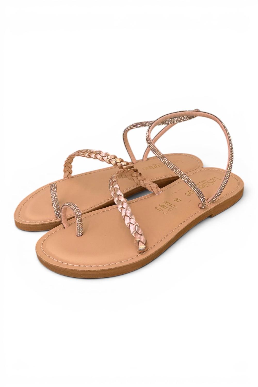 Sandalo infradito strass e treccia rame Le Salentine 
