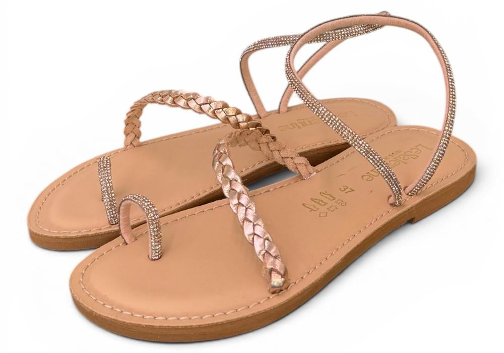 Sandalo infradito strass e treccia rame Le Salentine 