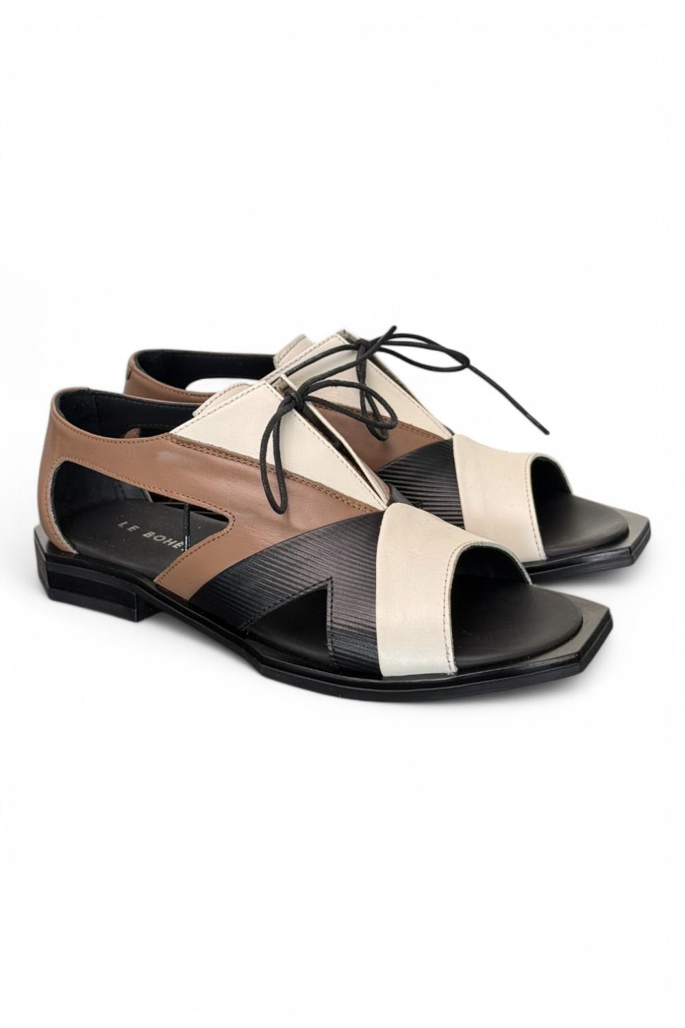 Semiaperto laccio nero beige bianco Le Bohemien<BR/> 