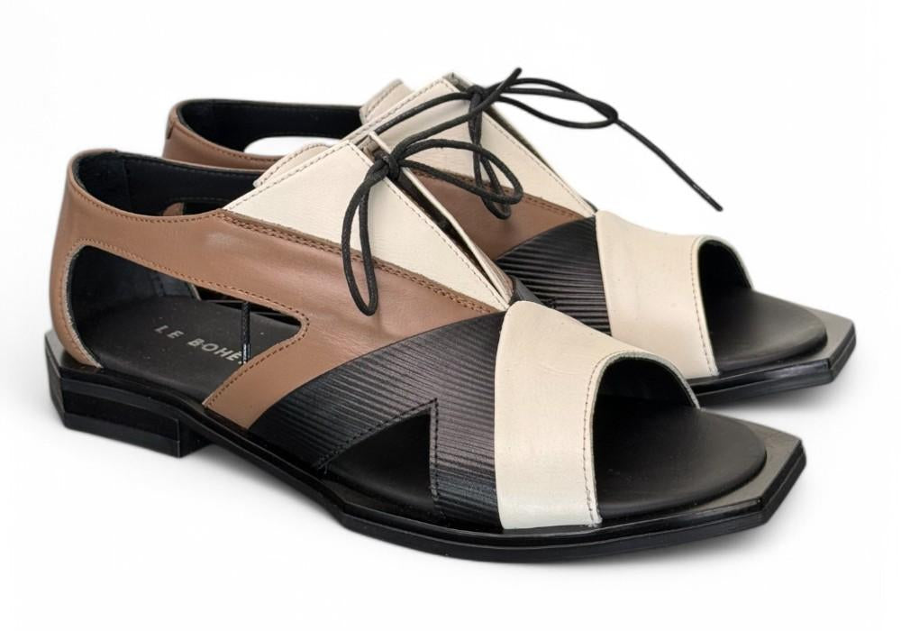 Semiaperto laccio nero beige bianco Le Bohemien<BR/> 