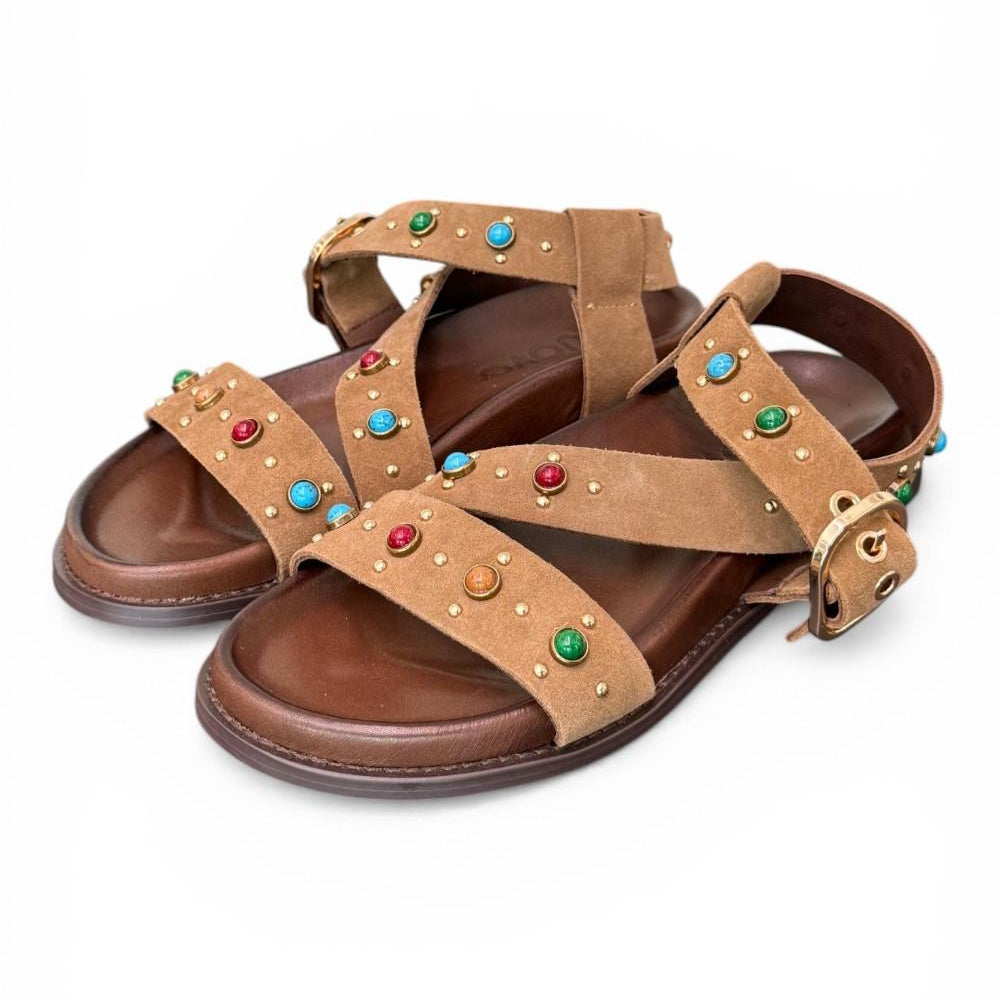 Sandalo perline suede sigaro Inuovo<BR/> 