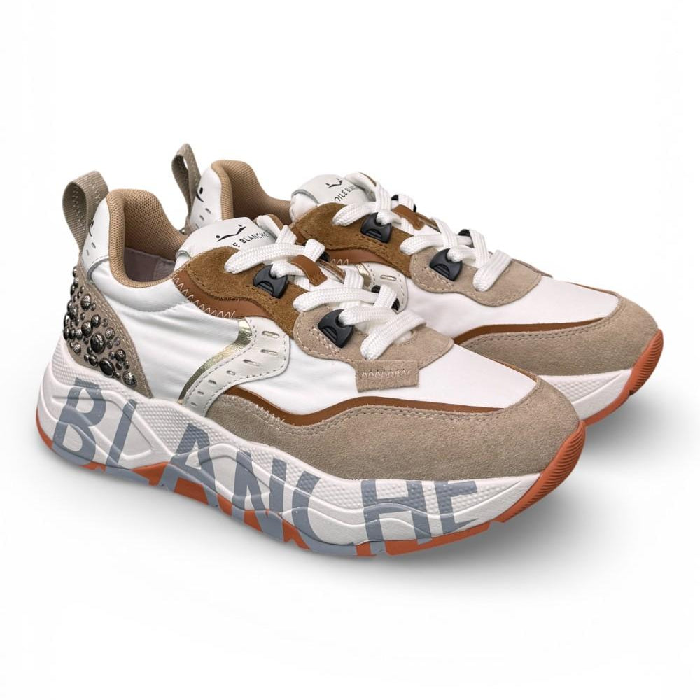 Sneaker donna Voile Blanche Club 105 bianco cuoio borchie 2E42 