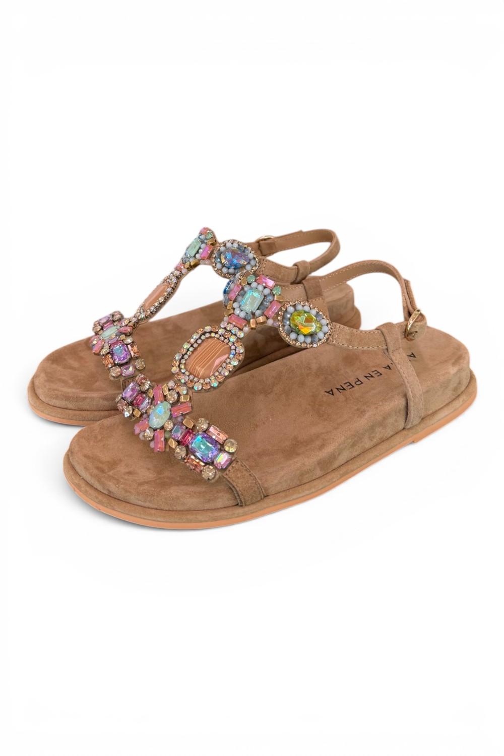 Sandalo camoscio beige pietre multicolor Alma en Pena<BR/> 