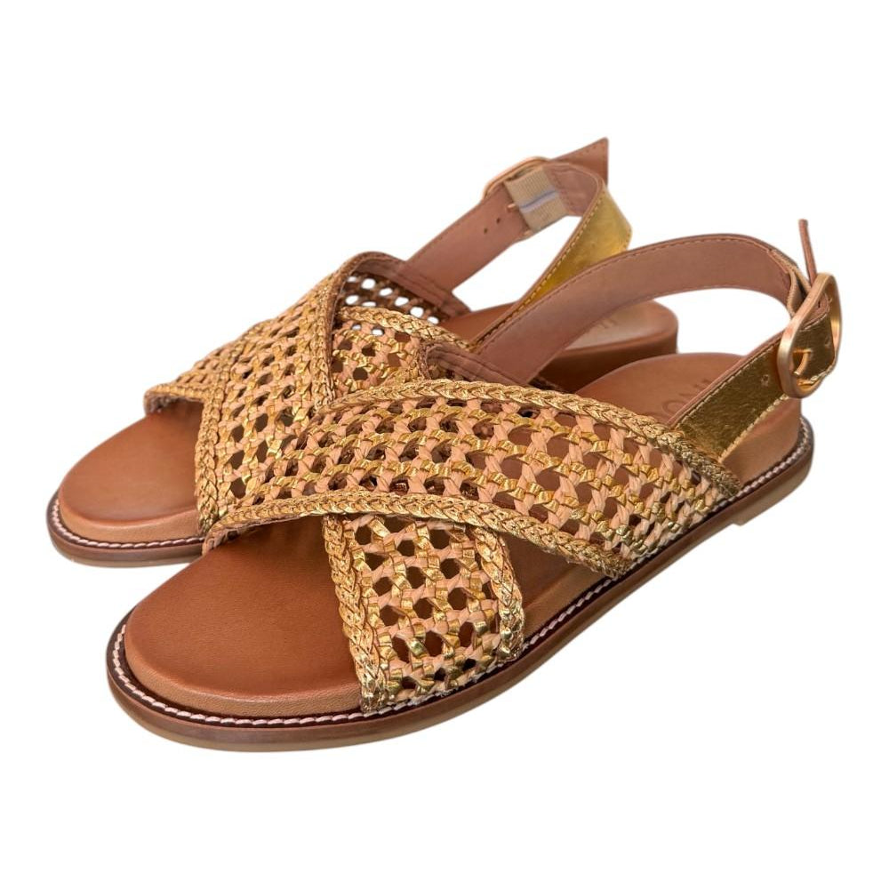 Sandalo incrocio pelle gold intrecciata Inuovo<BR/> 