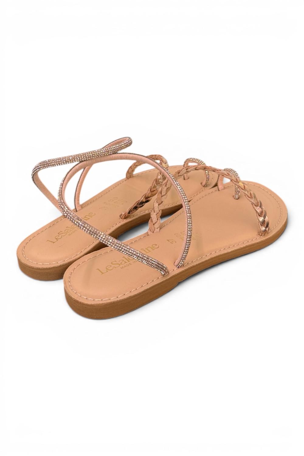 Sandalo infradito strass e treccia rame Le Salentine 