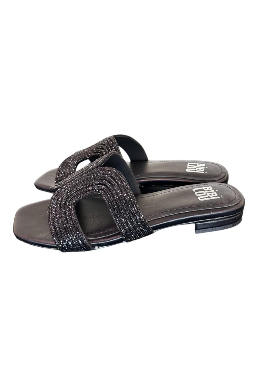 Ciabatta con strass nera Bibi Lou<BR/> 