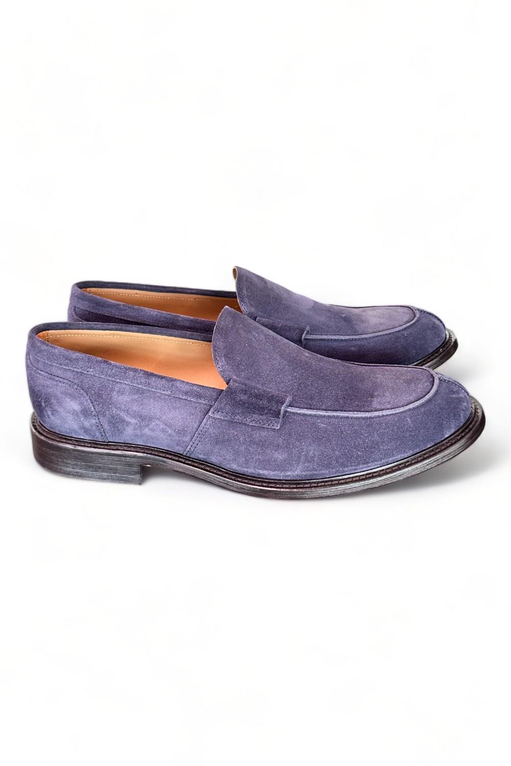 Mocassino liscio suede blu Franco Fedele 