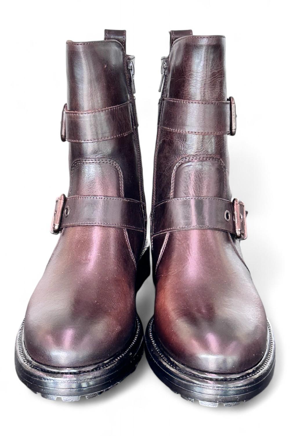 Stivaletto biker fibbie pelle testa di moro  Dei Colli<BR/> 