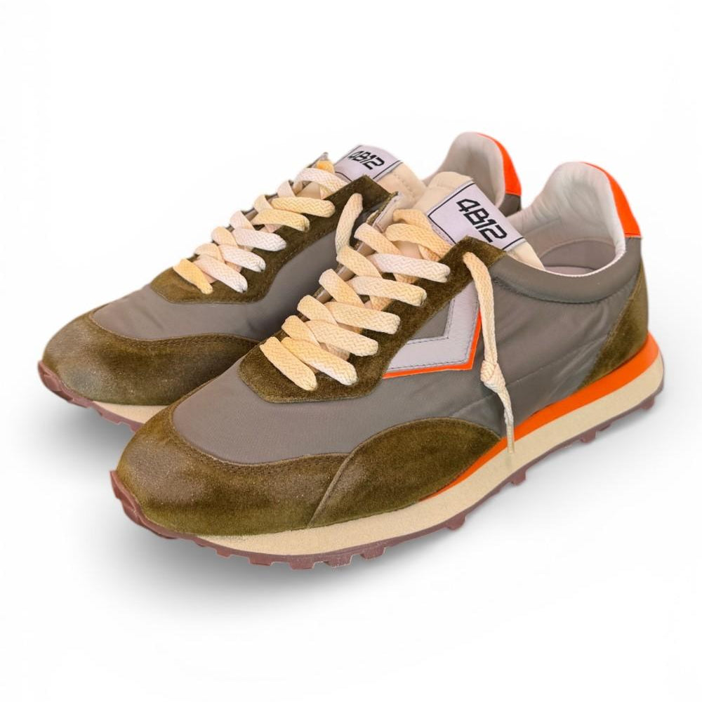Sneaker uomo 4B12 Vintage Run verde grigio arancio 