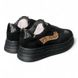 Sneaker donna pelle nera e leo Janet & Janet<BR/> 