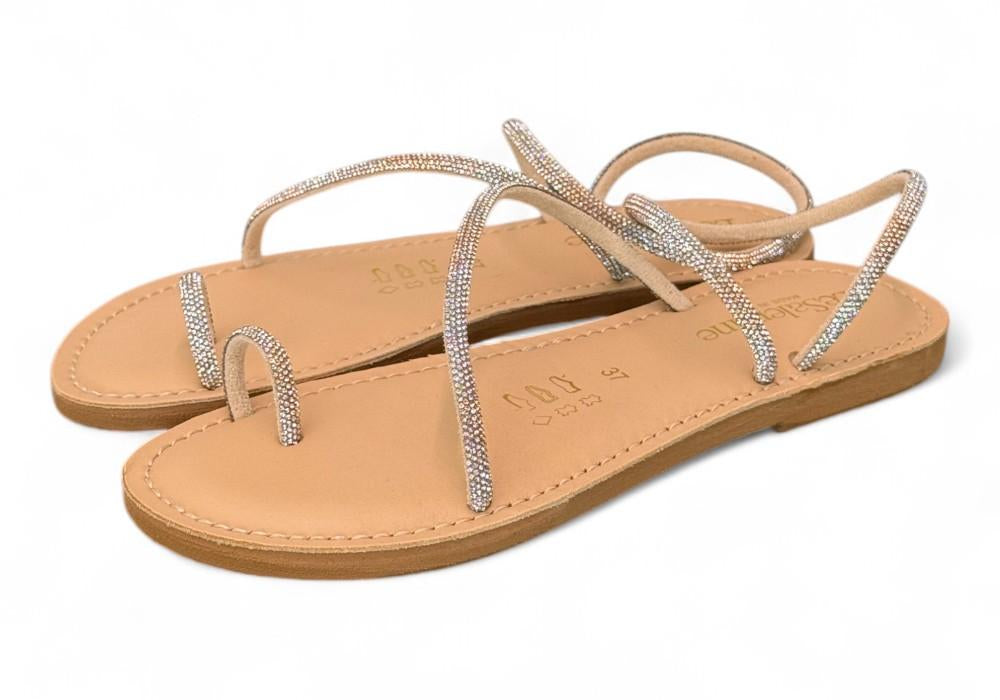 Sandalo infradito strass argento platino Le Salentine 