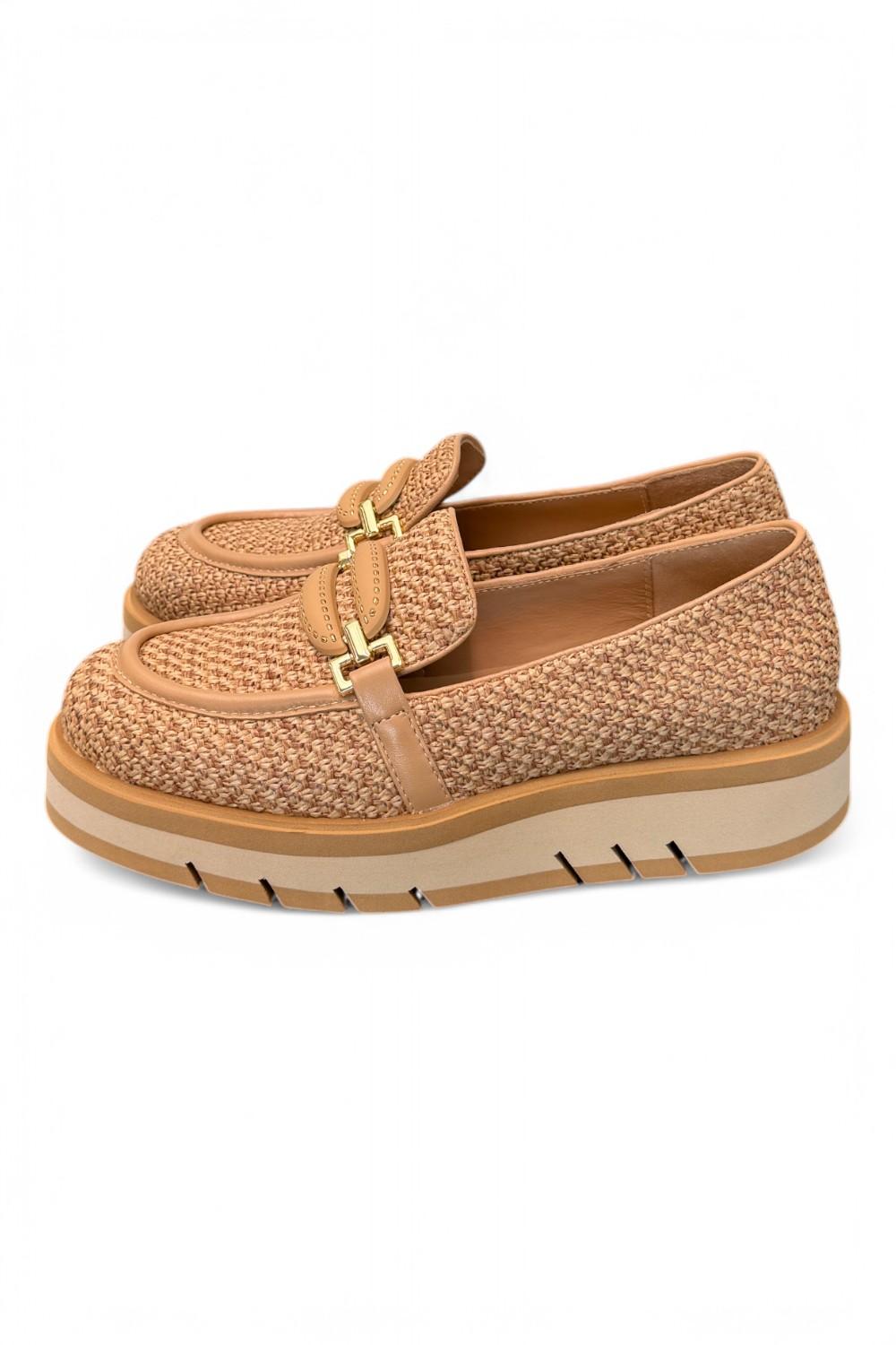 Mocassino rafia e pelle grano suola micro Bruno Premi<BR/> 