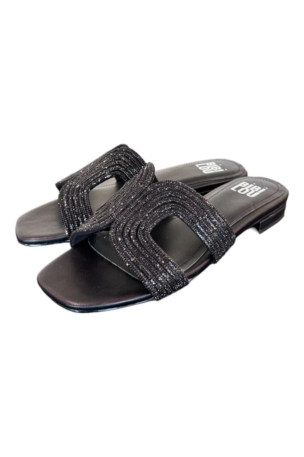 Ciabatta con strass nera Bibi Lou<BR/> 