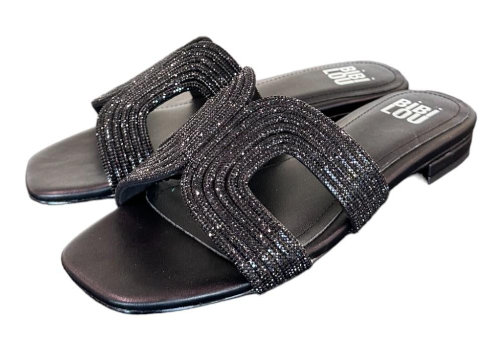 Ciabatta con strass nera Bibi Lou<BR/> 