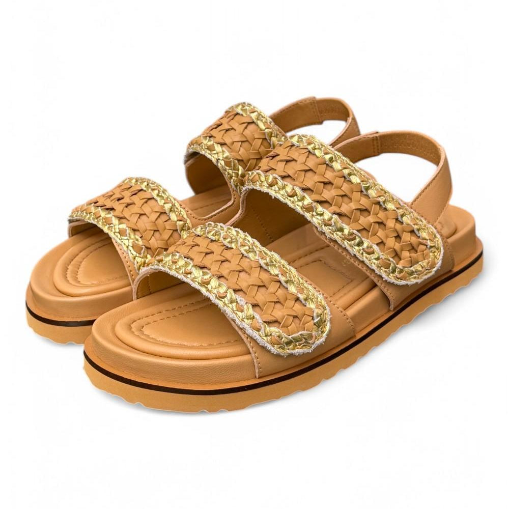 Sandalo grano oro intrecci velcro Elvio Zanon<BR/> 