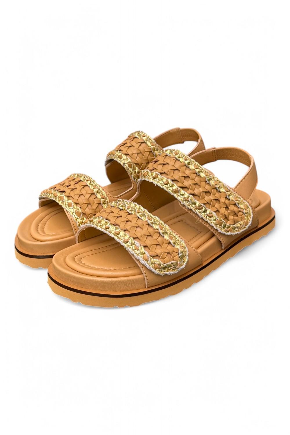 Sandalo grano oro intrecci velcro Elvio Zanon<BR/> 