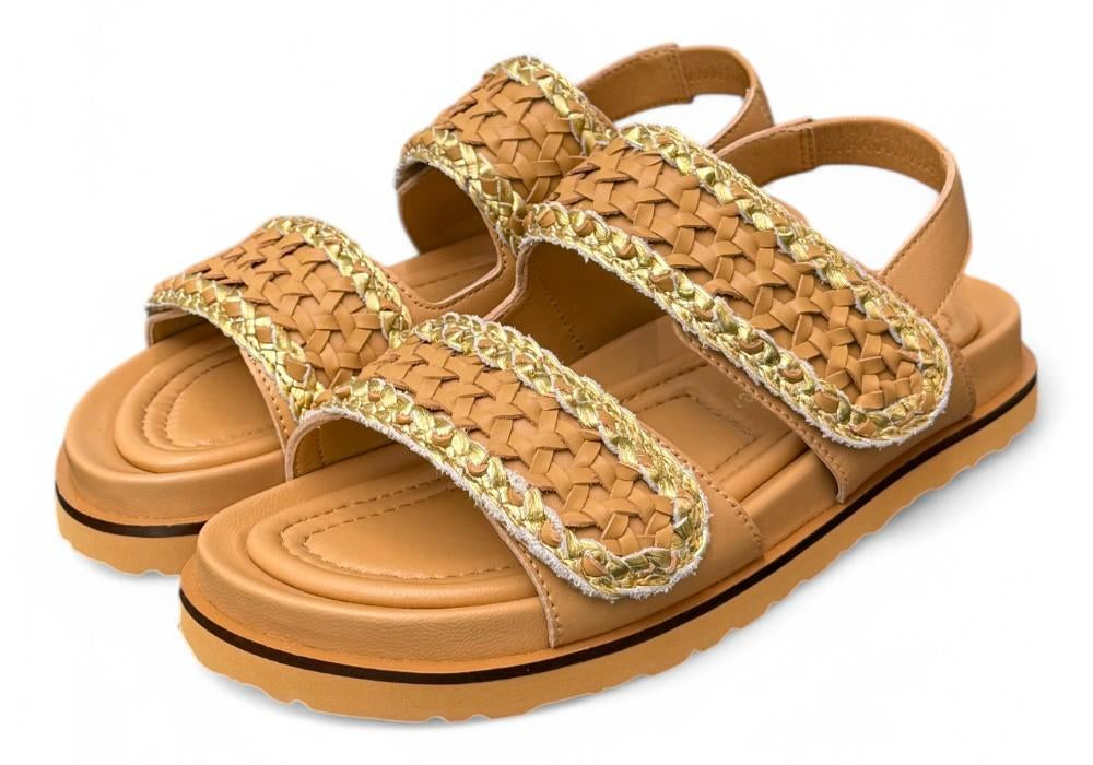 Sandalo grano oro intrecci velcro Elvio Zanon<BR/> 