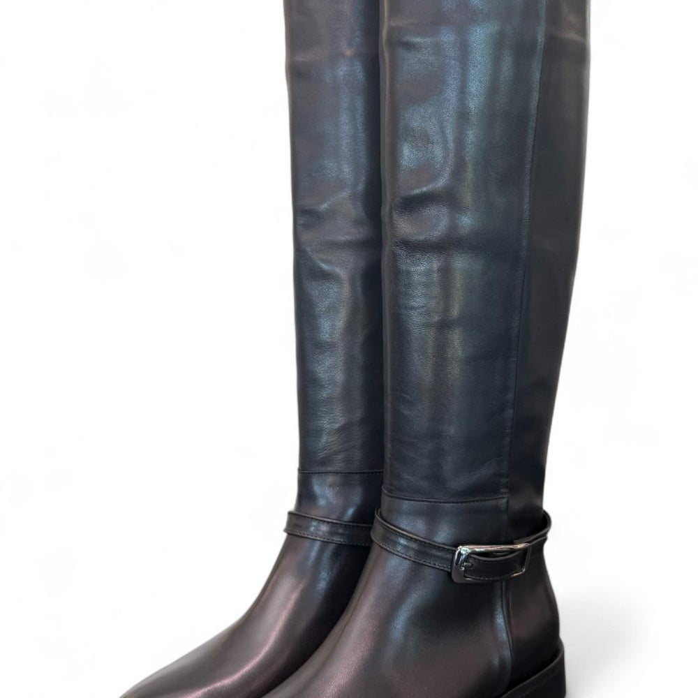 Stivale lungo pelle nera con fibbia Elisa Lanci<BR/> 