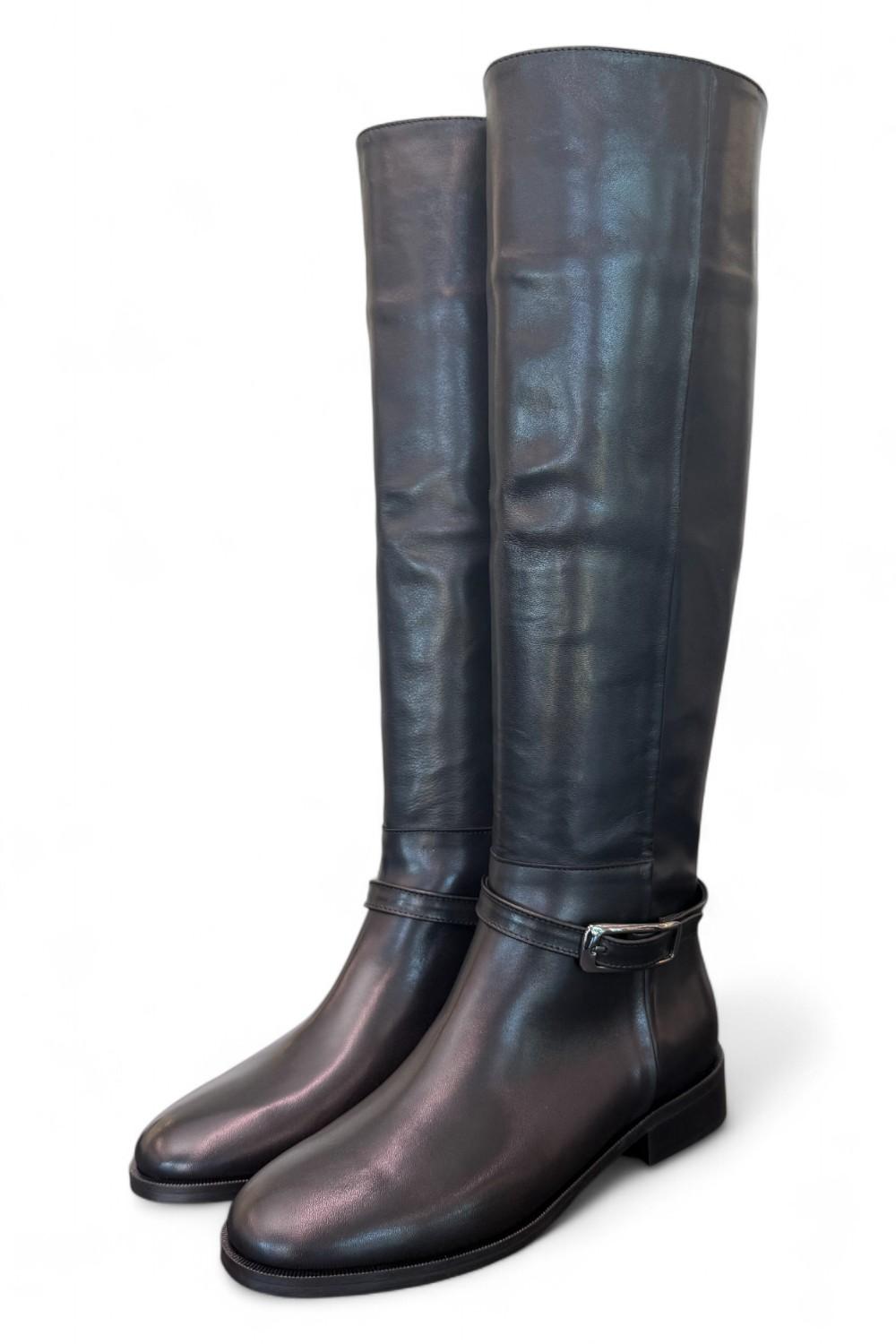 Stivale lungo pelle nera con fibbia Elisa Lanci<BR/> 