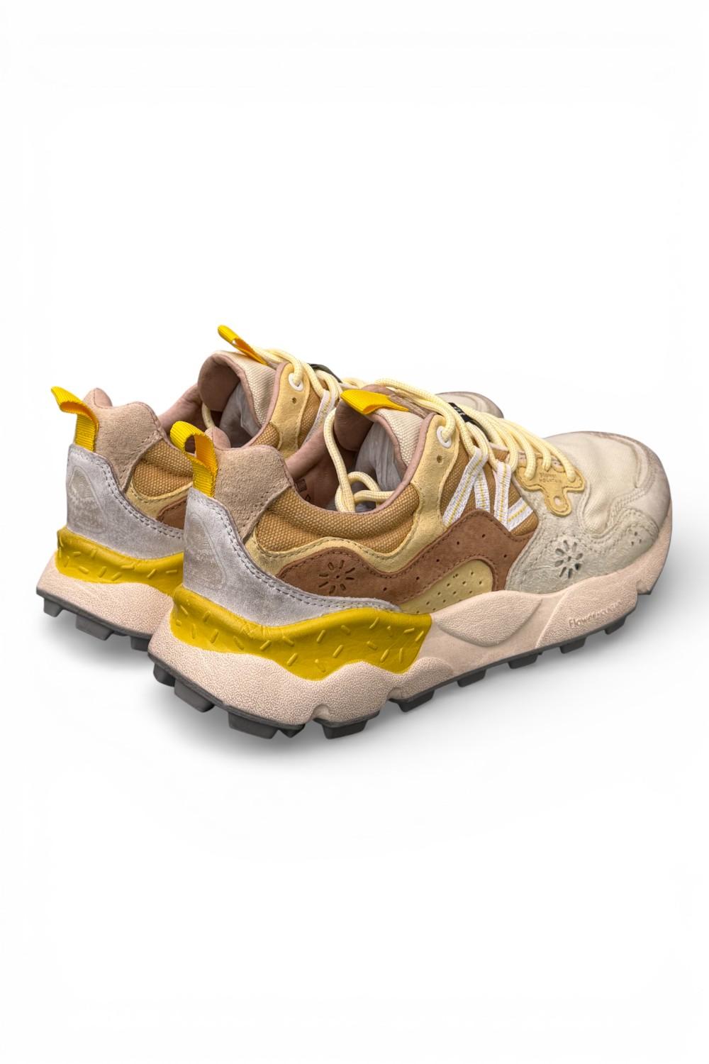 Sneaker uomo Yamano 3 1E44 beige white brown canvas Flower Mountain 