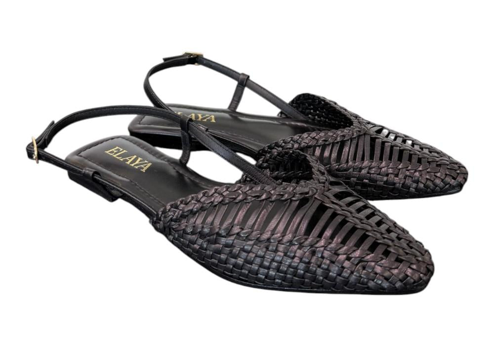 Slingback intrecciata pelle nera Elaya 