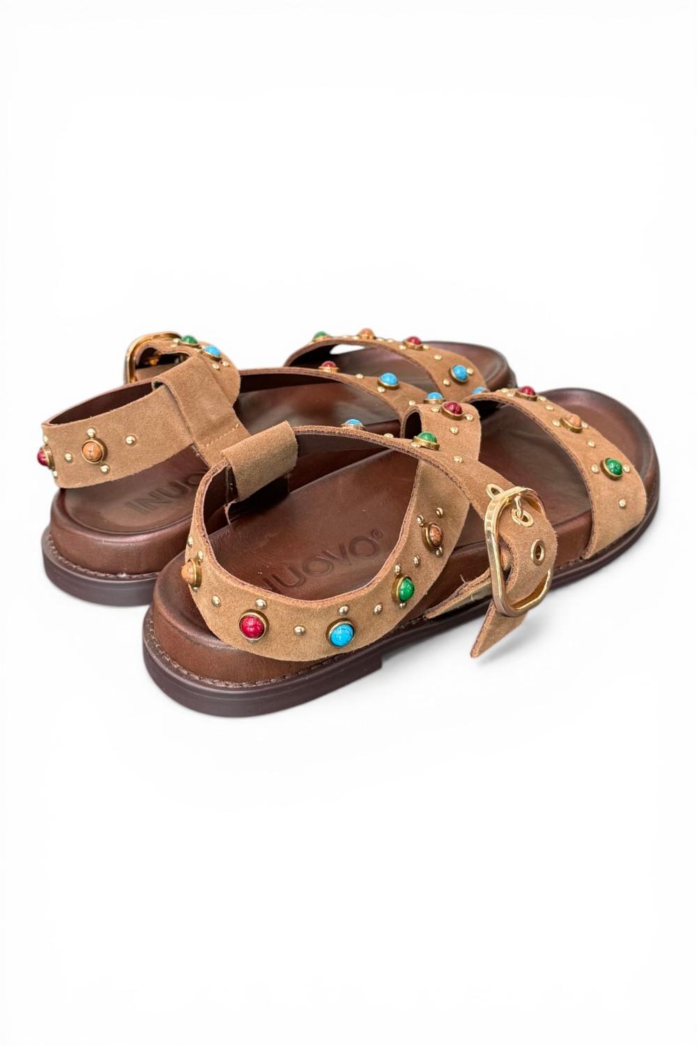Sandalo perline suede sigaro Inuovo<BR/> 