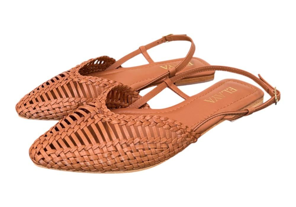 Slingback intrecciata pelle cuoio Elaya 