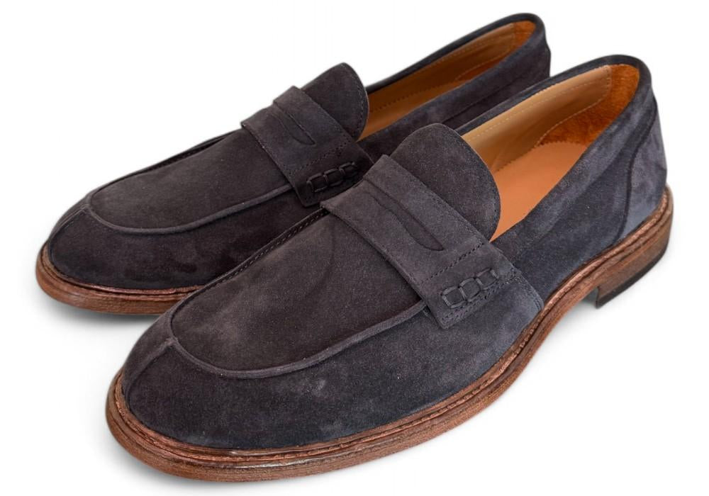 Mocassino suede blu Franco Fedele<BR/> 